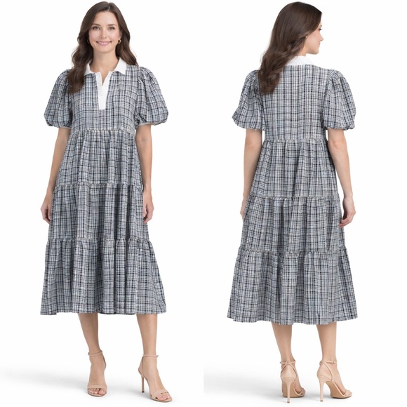 English Factory Dresses & Skirts - English Factory plaid A-line tiered midi dress